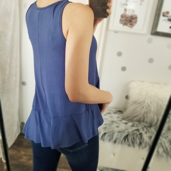 Denim Blue Fall Casual Basic Tops Women’s Navy Summer Muscle Tank Ruffle Tops - Picture 6 of 9